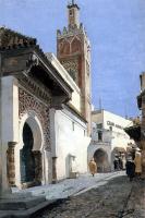 Manuel Garcia y Rodriguez - A Street Scene With a Mosque Tangier